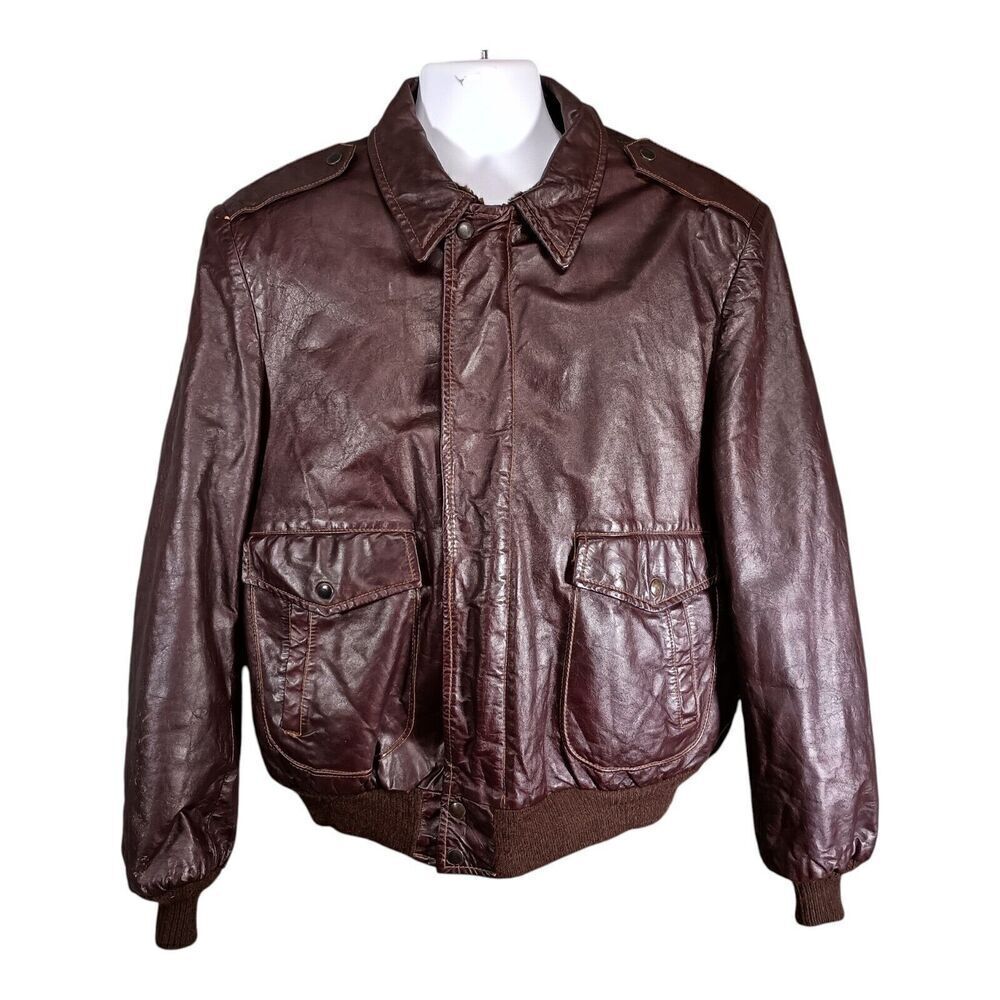 Grais Leather Jacket Bomber Nappa Leather Lined Brown Men's 60 Long Vintage USA